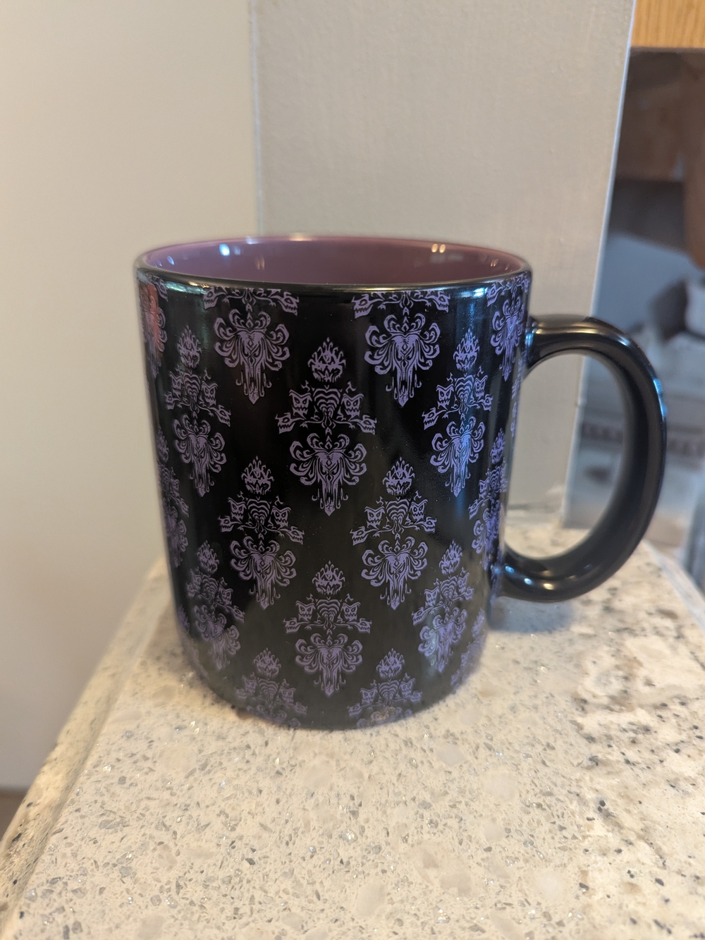 Disney Parks Haunted Mansion Hurry Back Wallpaper 15 oz Coffee Mug Purple Black